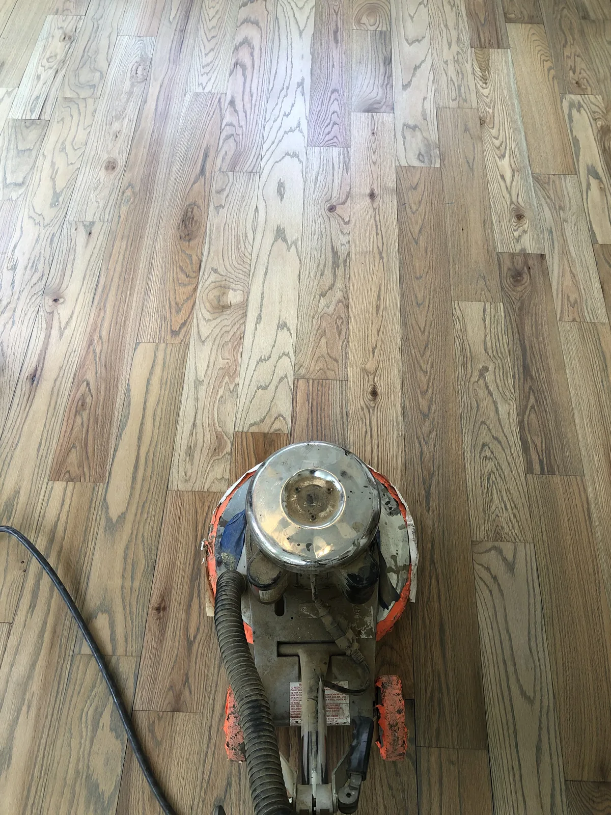 Drum sander on heart pine with sanded and unsanded halves