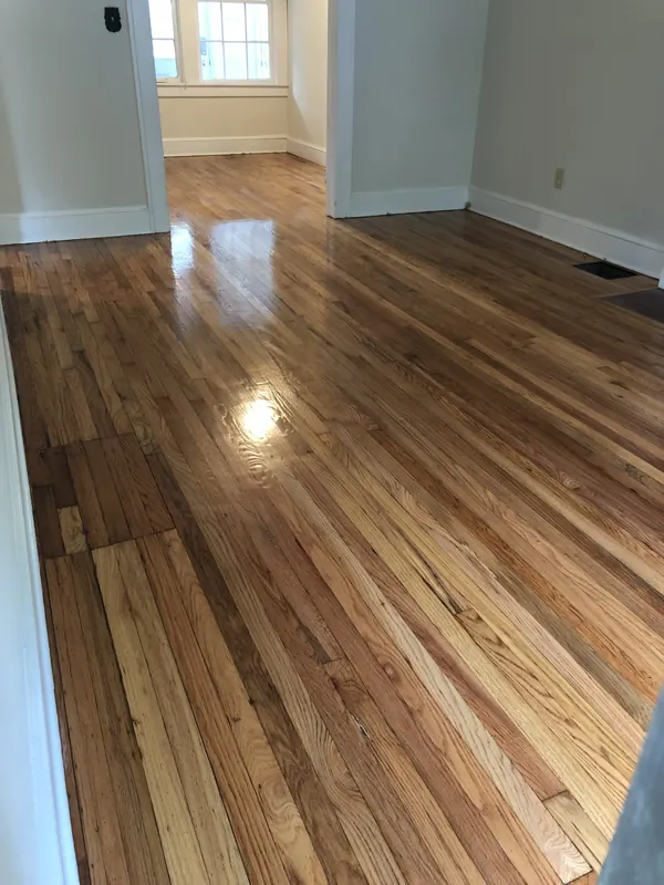 Warm oak floor with sunlight pooling near a window