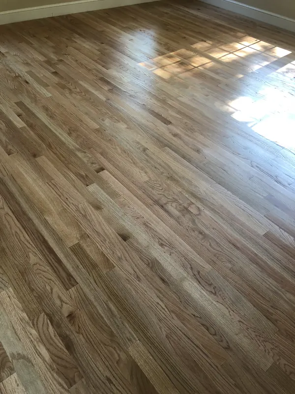 Warm oak floor with sunlight pooling across the boards